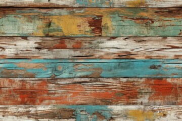 weathered wooden wall with peeling paint in close-up view created with Generative AI technology