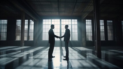 two businessmen shaking hands in a building