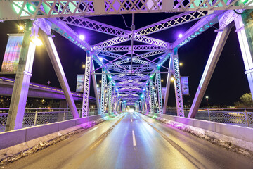 Illuminated bridge in the evening time. Calgary AB, Canada