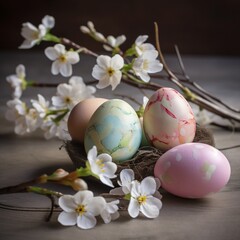 Obraz na płótnie Canvas Cherry blossom branch and easter eggs