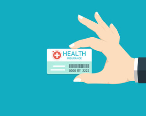Health insurance concept, Personal insurance card with business human hand on isolated background, Digital marketing illustration.