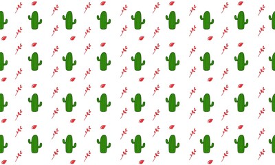 seamless pattern with green cactus and red leaves on white background for cloth pattern ,baby fabric, pillowcase,towel ,floor tiles,wallpaper ,curtain,tiles pattern, home decorating,art design