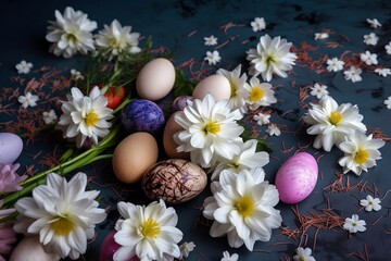 Obraz na płótnie Canvas Easter decoration with eggs and nice flowers.