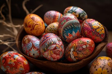 Easter eggs with the ornament, colorful. Holiday attributes