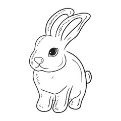 Cute beautiful sitting rabbit as a symbol of 2023 year, happy easter conceptisolated on white background. Hand drawn vector sketch illustration in doodle engraved vintage line art style