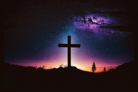 Cross in the middle of the forest. christianity concept. Generative AI