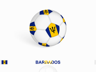 Soccer ball with the Barbados flag, football sport equipment.