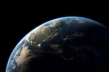 Photo sur Plexiglas Pleine Lune arbre Earth in Space. Planet Globe on Black Background for Science Wallpaper
