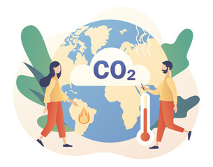 Reduce emission CO2. Net zero emissions and carbon dioxide neutral balance. Sustainability concept. Modern flat cartoon style. Vector illustration on white background