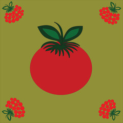 ceramic kitchen tiles with tomatoes and viburnum, olive color background