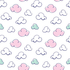 Cute cartoon clouds seamless pattern, vector illustration