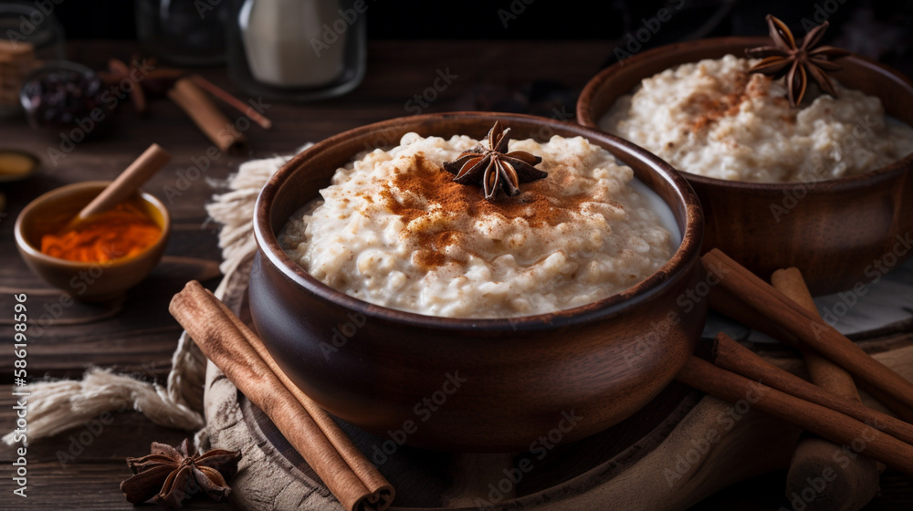 Poster Rice pudding with cinnamon  Generative AI