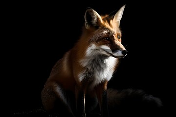 Portrait of a beautiful red fox on a contrasting black background - Generative AI