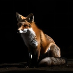 Fototapeta premium Red Fox, beautiful animal on black background - Generative AI