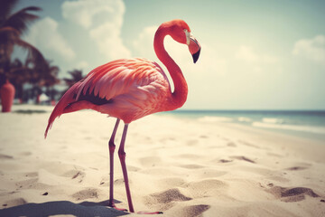 Flamingo and summer concept. Travel vacation and lifestyle. Generative ai