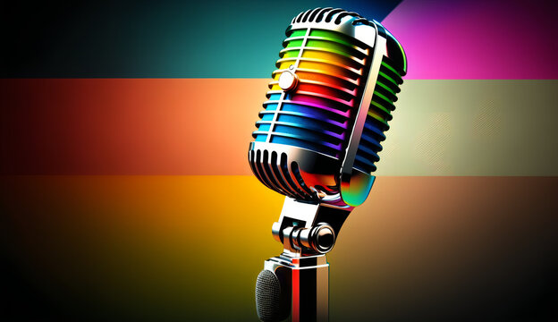 Megaphone and microphone colored with rainbow. LGBTQ concept, gender concept. Give voice to social issues. Freedom to be yourself. Don't be judged. Gender equality. love moments happiness concept.
