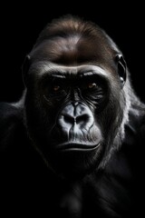 Fototapeta na wymiar Portrait of a powerful dominant male gorilla, isolated black background - Generative AI