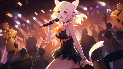 people dancing in nightclub and anime pop star singing generative ai