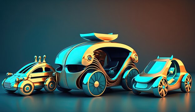 Autonomous vehicles powered by AI technology are depicted in a 3D render, showcasing their innovative design and potential to revolutionize transportation. Generated by AI.