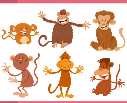 funny cartoon monkeys animal characters set