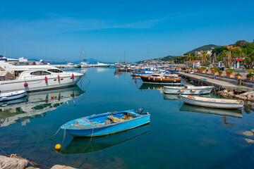 Boats mooring at Casamicciola Terme marina at Ischia island, Italy