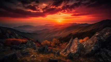 Peel and stick wall murals Tatra Mountains A vibrant sunset in the mountains Generative AI