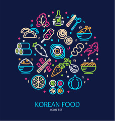 Korean Food Sign Round Design Template Thin Line Icon Banner for Promotion, Marketing and Advertising. Vector illustration - 586200935