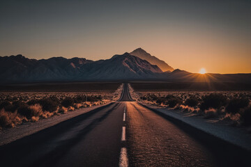 Empty road at nature landscape abstract background. Travel vacation and adventure concept. Generative ai