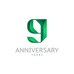 3d Arab number 9 with eco leaf logo, green font alphabet, vector illustration 10EPS