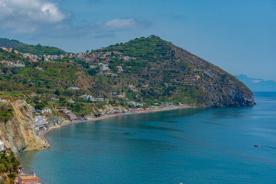 Seaside view of Spiaggia dei Maronti at Ischia island, Italy