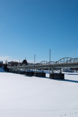 UMEA SWEDEN 26 MARCH 2023. The Umea River on a sunny clear Winter day.