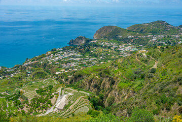 Aerial view of southern coast of Ischia island in Italy