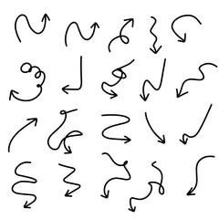 Infographic elements on isolated white background. Hand drawn wavy arrows. Different set of pointers. Abstract indicator. Black and white illustration