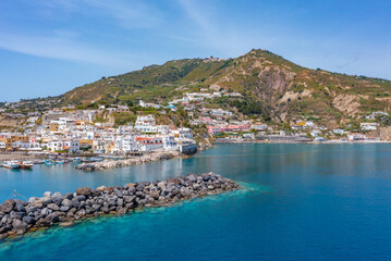 Aerial view of Sant'Angelo town at the southern coast of Ischia island, Italy