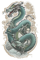 Obraz premium Dragon illustration, detailed t-shirt design. Generative ai