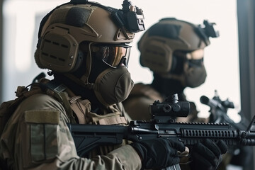 special forces soldiers in action in a theater of war. Generative AI