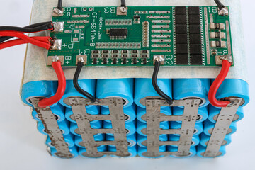 Packed lithium battery with bms available on white background.