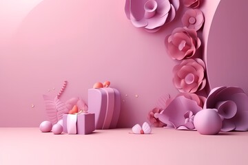 happy mothering sunday images with Pink Colorful Background, generative ai