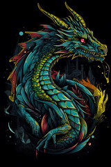 Dragon illustration, detailed t-shirt design. Generative ai