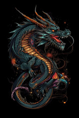 Dragon illustration, detailed t-shirt design. Generative ai