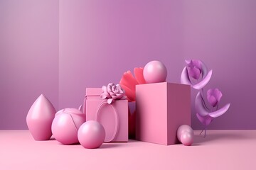 Womens Days Decoration, Beautiful Background with feminist and Minimalist style, Soft Color 3D Design.AI Generated
