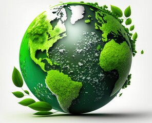 World Earth day concept. Illustration of the green planet earth on a white background. earth day poster, banner, card,  APRIL 22, Saving the planet, environment,  Planet Earth,  Generate Ai