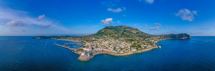 Monte Epomeo over Italian city Forio at Ischia island