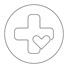 Obraz premium Linear vector icon of medical cross with heart.