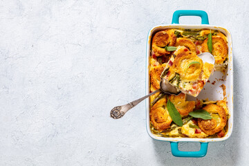 asparagus ham strata with sponge cake circles