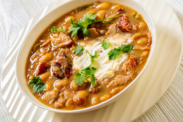 smoked ham hock chicken chili in a bowl