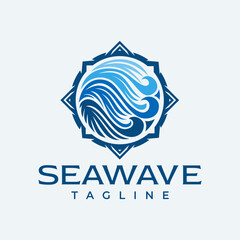Illustrative compass sea wave logo design