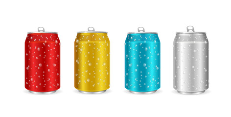 Realistic Detailed 3d Different Color Wet Steel Can Set. Vector illustration of Tin Container for Alcohol Drink or Soda - 586206537