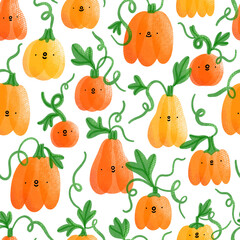 Cute cartoon pumpkin seamless pattern, illustration - 586207114