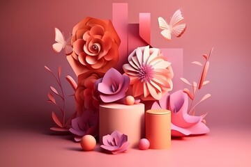 Womens Days Decoration, Beautiful Background with feminist and Minimalist style, Soft Color 3D Design. Generative AI